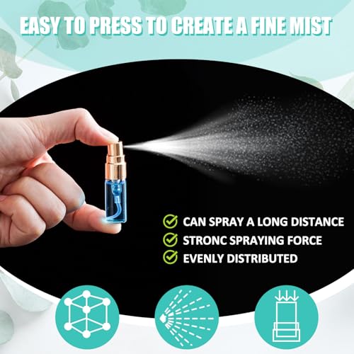 Zhehao 100 Pcs Mini Perfume Spray Bottles 3ml Gold Cap - Glass Atomizers