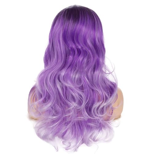 Long Curly Wavy Ombre Purple Wig for Women - Synthetic Cosplay & Party Hair - Variation Purple
