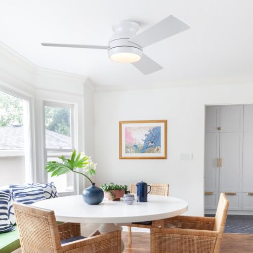 42 Inch Flush Mount Low Profile Ceiling Fan with Light - White / Flush Mount