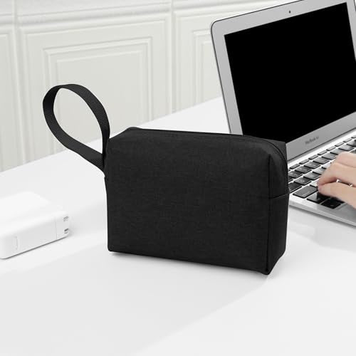 Waterproof Cosmetic Bag for Women | Soft Travel Makeup & Toiletry Organizer, Large Portable Storage for Makeup Products, Tissues, Electronics, USB Cables| Nylon, Durable & Stylish (Large-Black)