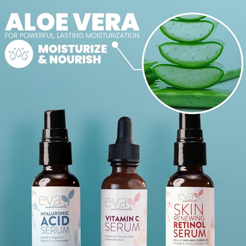 Eva Naturals Anti-Aging Serum Set - Vitamin C, Retinol & Hyaluronic Acid - Anti Aging Bundle