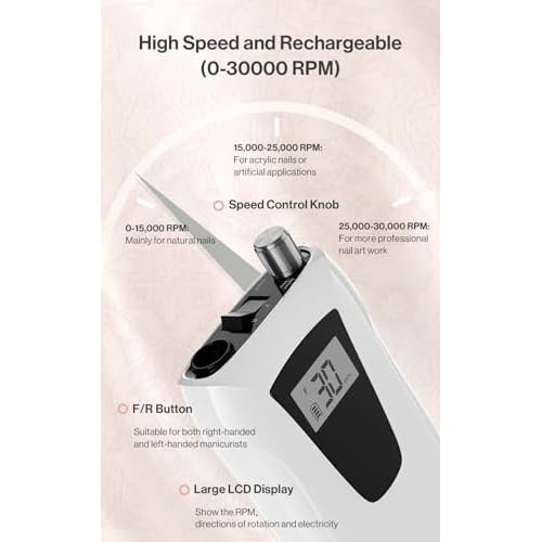 MelodySusie Professional Nail Drill 30000RPM with Handheld UV Light for Gel Nails