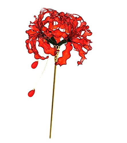 Handmade Lycoris Radiata Flower Hairpin - Kimono Kanzashi Hair Stick for Women & Girls
