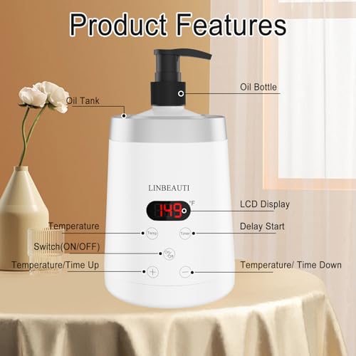 Massage Oil Warmer Bottle Professional Lotion Heater for SPA, Automatic Heated Lotion Cream for Salon, Barber Shops, Home, with Two Oil Bottle Dispenser (White)