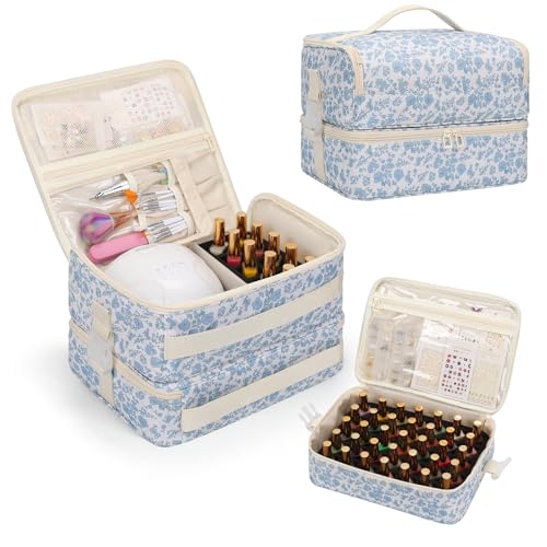 OCHEAL Nail Polish Organizer, Holds Nail Lamp and 45+ Bottles,3 Usage Modes Detachable Nail Storage Bag Travel Nail Tech Case Holds Nail Kit Stuff Manicure Tools -Floral