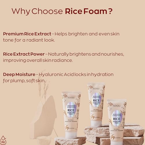 Rice Foam Cleanser with Niacinamide & Hyaluronic Acid ? Gentle Korean Face Wash for Hydrating & Brightening ? Made in Korea ? 200ml