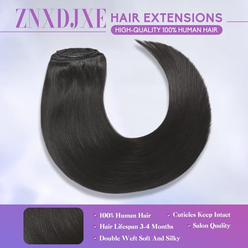 ZNXDJXE Natural Black 1B 18 Inch Clip-in Human Hair Extensions 100g/8pcs