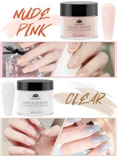 Acrylic Powder Set Nude Pink Milky White Clear 4 Colors - 4.23oz Each