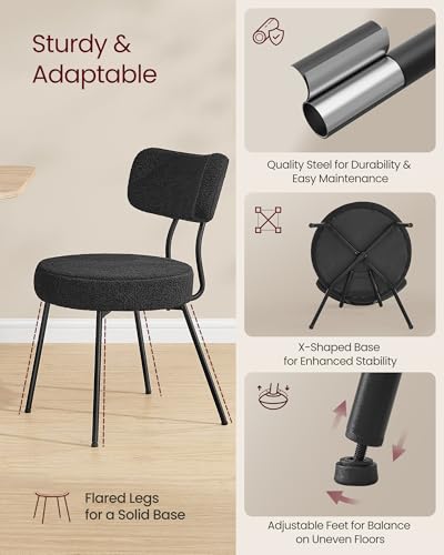 Upholstered Dining Chairs Set of 2 - Modern Boucle Lounge Chairs, Ink Black
