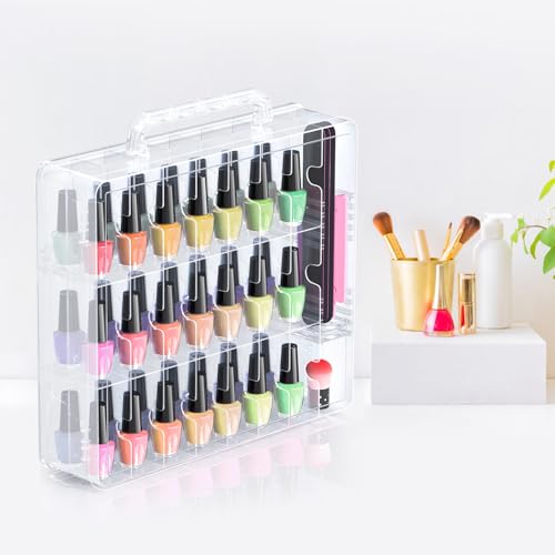 2 Pack Clear Nail Polish Organizer Case with Adjustable Dividers for 48 Bottles