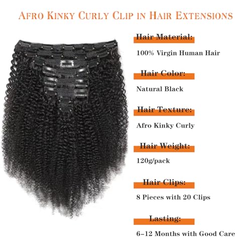 Afro Kinky Curly Clip-In Hair Extensions 4C Human Hair Natural Black 14 Inch - Natural Black / 14 Inch