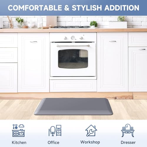 4/5 Inch Thick Memory Foam Kitchen Mat - Grey, 70 x 24 Inches, Anti-Fatigue Rug for Standing