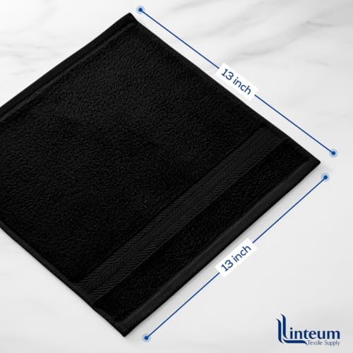 Linteum Textile Supply Premium Bleach Proof 13x13 Black Washcloth ? 100% Cotton Zero Twist Towels | Absorbent, Quick Dry, Durable for Bathroom, Spa, Gym | Pack of 12