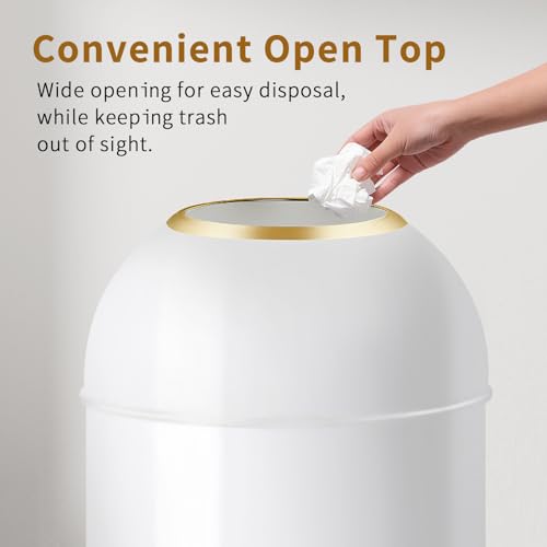 Huaqinglian White Gold 9 Gallon Stainless Steel Commercial Trash Can - Round Open Top Waste Bin for Home & Business