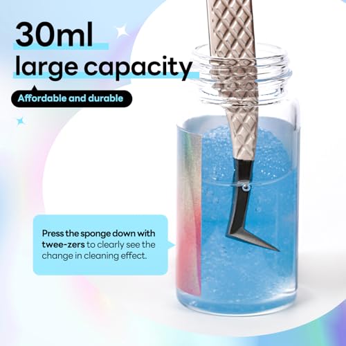 Eyelash Extensions Tweezer Cleanser 2 Bottles Lash Tweezers Cleaning Tool for Lash Glue Remover with Sponge Blue Ball Eyelash Tweezer Liquid Supplies 30ml