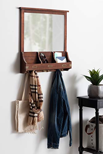 Kate and Laurel Stallard Wall Organizer Mirror with Pockets & Hooks 24L Walnut