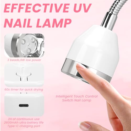 Touch Switch Gel x Lamp, 9W Cordless Rechargeable Gooseneck UV Lamp for Gel x Nails, Portable Flash Cure Lamp with 60s Timer, Quick Drying LED UV Nail Lamp for Gel Nails, Home & Salon Use