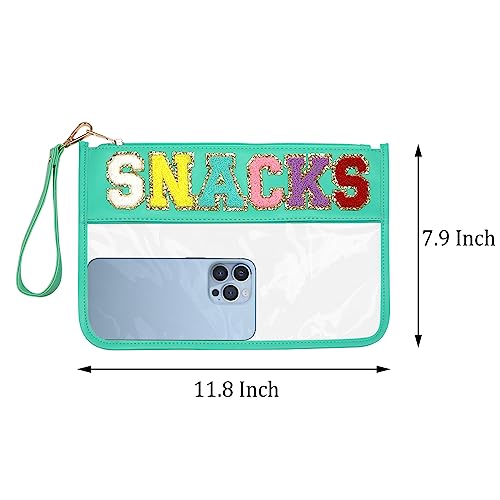 Clear Pouch Glitter Letter Zipper Pouch Clear Makeup Bags for Travel Small Snacks Bag Preppy Cosmetic Stuff Bag for Women (Snacks Blue)
