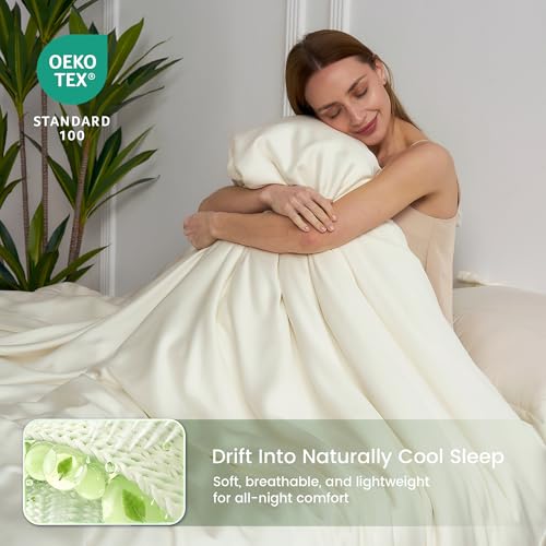 Amélie Home Queen Size Tencel Lyocell Duvet Cover Set Cream White - Silky Soft & Breathable