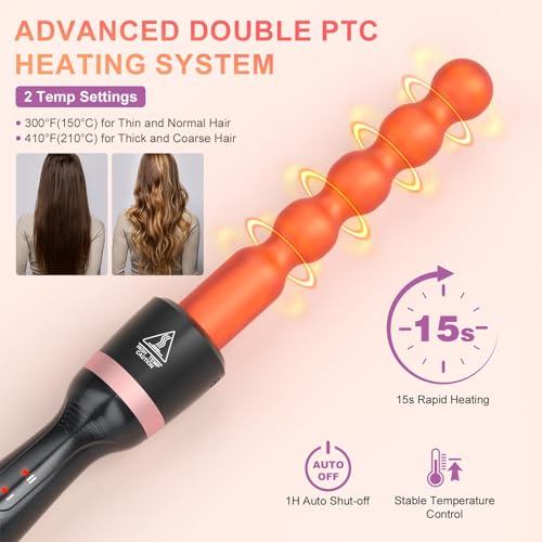 Rose Gold 5-in-1 Curling Wand Set with Ceramic & Thermal Brush - Hair Styling Tool