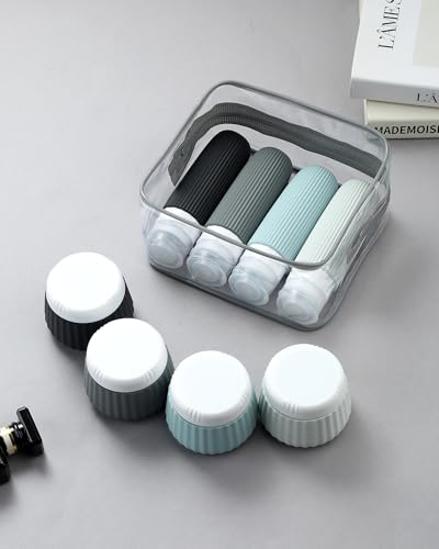 Travel Bottles and Jars Set - 3oz Leak-Proof Silicone Containers with Clear Bag - Black & Gray