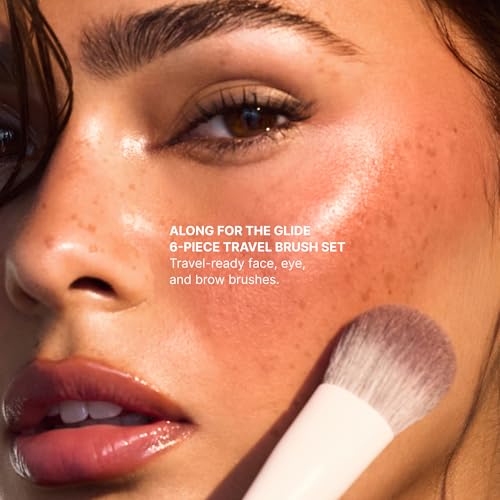 Travel Makeup Brush Set with Silicone Bag - 6 Piece Face & Eye Tools
