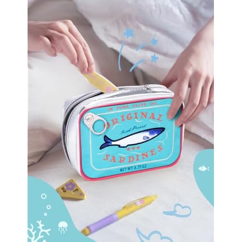 Cessfle Canned Sardines Makeup Bag, Funny Sardine Tin Fish Cosmetic Bag, Creative Cute Makeup Bag Kawaii Pencil Case Pouch, Coquette Make up Pouch for Women¡¦
