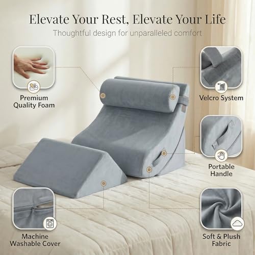 Navy Axelrod 4-Piece Adjustable Bed Wedge Pillow Set for Pain Relief & Snoring
