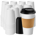 16 oz Disposable Coffee Cups with Lids & Sleeves - 500 Pack, Hot Drink Takeout