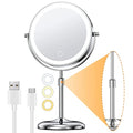 Gospire 7-Inch Lighted Makeup Mirror with 1X/10X Magnification, Silver, Height Adjustable