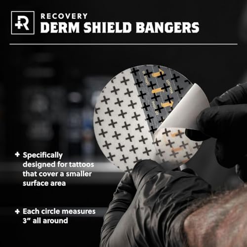 Recovery Derm Shield Bangers 3" Tattoo Bandages, Waterproof, Latex-Free, Tub of 100