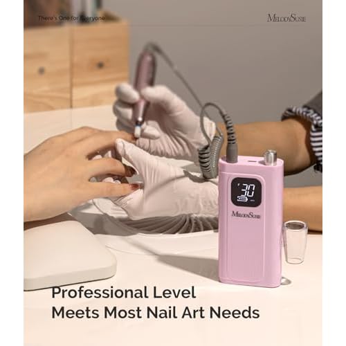 MelodySusie Entry-Level Clip-On Rechargeable Essential Nail Drill, SC300F 30000RPM E-File with LCD Display for All Manicure Shaping & Gel Removal, Ideal for Training,Nail Art Practice & Home Use, Pink