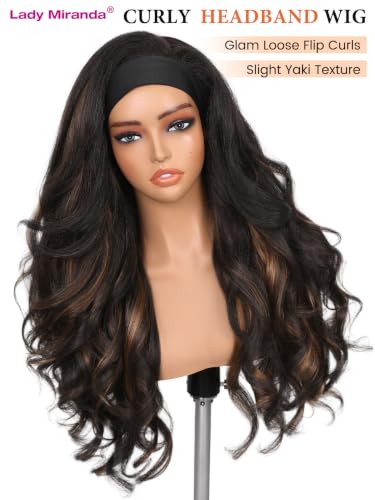 Lady Miranda Mixed Brown Wavy Layered Flip Curls Headband Wig 26in - Natural Look