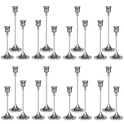 Silver Candlestick Holders Set of 24 - Taper Candle Sticks for Home Decor