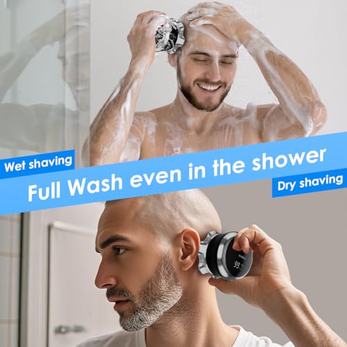 Electric Head Shaver for Bald Men - 7D Rotary Skull Razor Waterproof with LED Display - Black