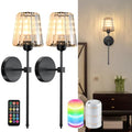 Black Battery Operated Crystal Wall Sconce Set of 2 with Remote & 12 Colors