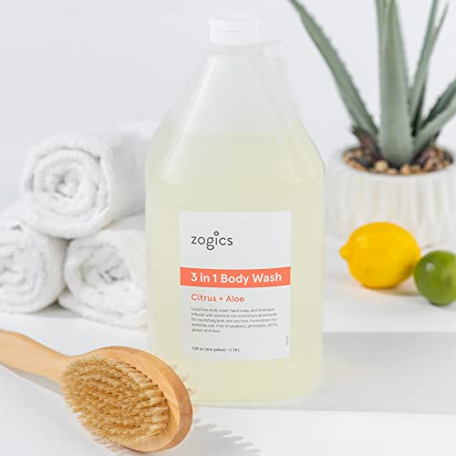 Zogics 3-in-1 Citrus and Aloe Body Wash Refill Gallon - All-in-One Shower, Shampoo & Hand Soap