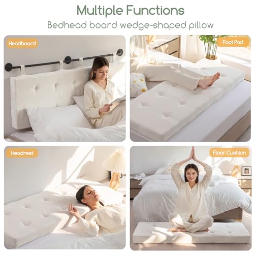 HIGOGOGO Queen Size Wall-Mounted Headboard Beige with Button Tufting
