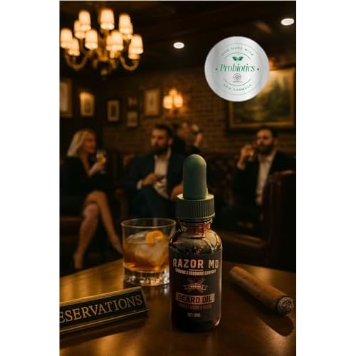Razor MD Natural Beard Oil for Men with Fast Absorbing Formula and Non-Greasy Finish, Sandalwood Scent, 1oz
