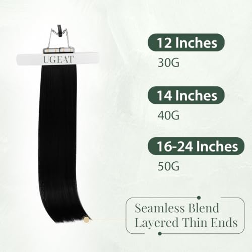 Ugeat 24 Inch Tape-In Hair Extensions Human Hair Black 50G 20pcs - Variation 1.#1 / 24in