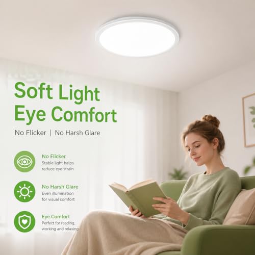 White 12-Inch LED Ceiling Light Fixture 24W 3200 Lumens 5 CCT Adjustable - 6 Pack