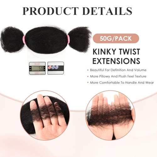 Pre Stretched Afro Kinky Straight Human Hair Bulk for Braids & Locs - 14 Inch, 50g/Pack - 1B Variation