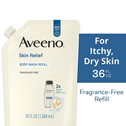 Aveeno SkinRelief Body Wash Fragrance-Free + Triple Oat Formula, Gentle Daily Cleanser for Sensitive SkinLeaves Itchy, Dry SkinFeeling Soothed & Moisturized, Body Wash Refill, 36 fl. oz (Pack of 2)