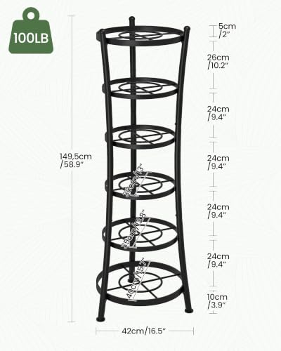 6-Tier Freestanding Pot Rack Organizer with Metal Frame and Anti-Tip Feet