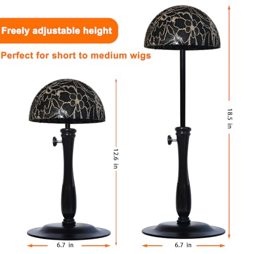 WiZiWi Black Adjustable Wig Stand Holder 12.6-18.5 Inch Dome Design