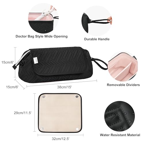 Leuded Travel Hair Tool Bag with Heat-Resistant Mat - BlackA