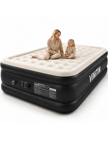 Vinitin Queen Air Mattress with Built-in Pump - Black, 16" Elevated Inflatable Bed for Home & Guests