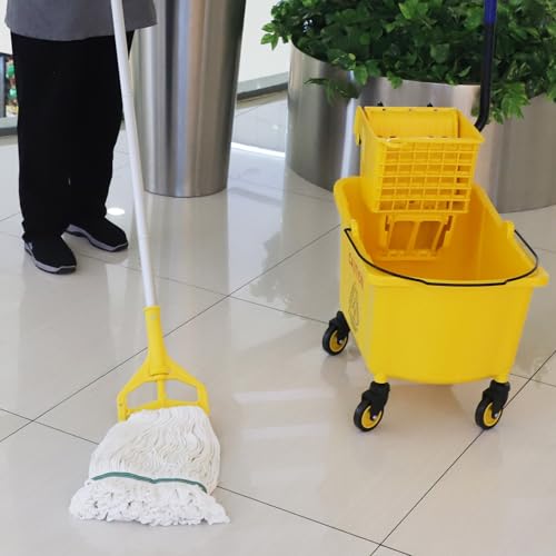 Commercial Mop Bucket with Side Press Wringer on Wheels - 35 Qt Heavy-Duty Floor Cleaning