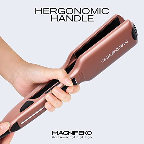 Magnifeko Rosegold Professional Flat Iron Hair Straightener Wide Plate & Digital Display