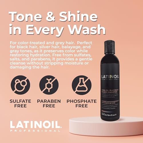LATINOIL Platinum Black Shampoo for Blonde & Colored Hair 8.5 Fl Oz - Toner & Nourishing Hair Care